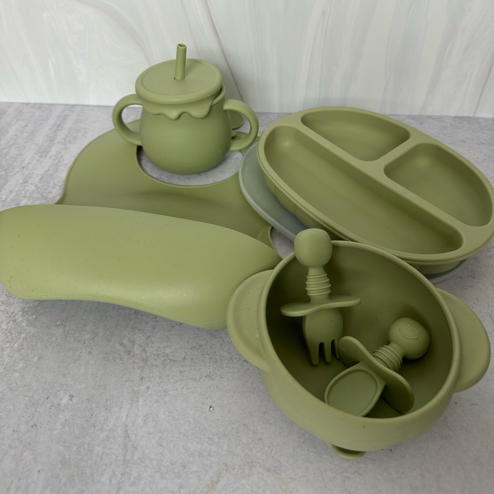 Baby Silicone Tableware Set | Gently Used | Sage Green